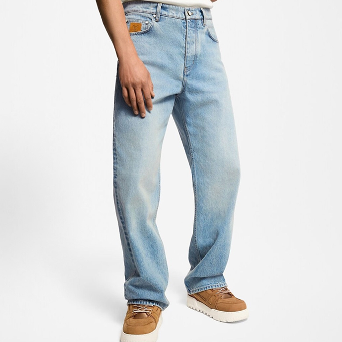 lv louis vuitton back pocket embroidery denim pants
